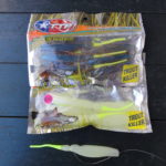 A soft straight tail plastic on a worm hook from the Texas Tackle Factory.
