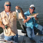 Casting away from the structure and “walking” the jig back along the bottom often yields chunky white trout at the shallow West Delta right now.
