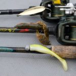 The three lures Stevie Nick uses exclusively are (top to bottom) a 1/2-ounce gold Johnson Sprite spoon, an Alabama craw-colored NetBait Baby Paca Craw on a 1/4-ounce Rockport Rattler jighead and a lemonhead-colored Matrix Shad on a 1/4-ounce Goldeneye jighead.