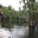 Kenny Rodrigue will fish cypress trees for chinquapins out of the main current in the Basin.
