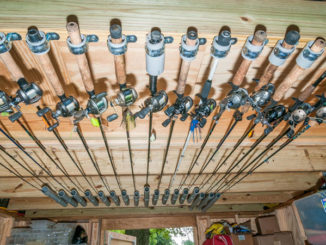 Hanging rods from the ceiling of your storage shed keeps them out of the way and prevents damage.