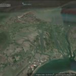 This Google Earth image taken in 2012 shows how diversions off the Mississippi River are pushing sediment into marshes on the east side of the river across from Buras. Note the terrace project, center left.
