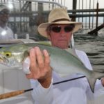 The first fish of the day was a bright-eyed bluefish, not a good table fish, but a hard fighter.