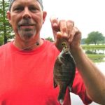 Ron shows one of many bluegills that couldn’t resist a catalpa worm piece.