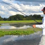 Basin tournament angler Brent Bonadona enjoys punching Flip’N OUTs and Poc’it Craws along a line of mixed hydrilla, hyacinths and duckweed lined along the banks in pools near oil field canals.