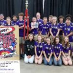 Members of Benton Middle School's team poses with the national championship trophy they earned for the middle school division at last week's National Archery in Schools Program competition in Louisville, Ky.