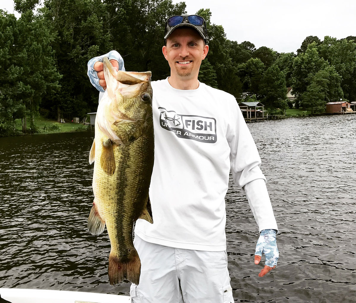 Brice Jones of West Monroe landed this 7-pound largemouth bass on June 3, 2018, while fishing on D’Arbonne Lake in Farmerville. Above: A steady retrieve of a walk-the-dog topwater will often draw a strike from a summer bass.