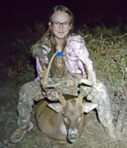 Alissa Grace Maroon, 12, took her first buck with a 275-yard shot at Lakeside Hunting Club on Lake St. John. The 8-point weighed in at a plump 245 pounds.