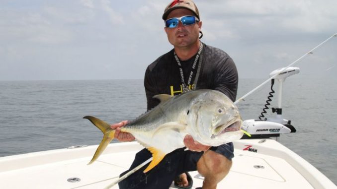 Jack crevalle frequent rigs in slightly deeper water.