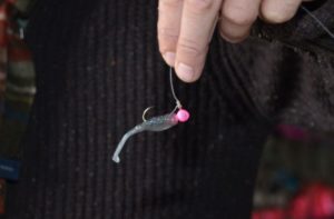 Josh Andrews is insistent that to be most effective, the knot on the jighead must be positioned on the eye of the hook to allow the jig to hang horizontally rather than vertically.