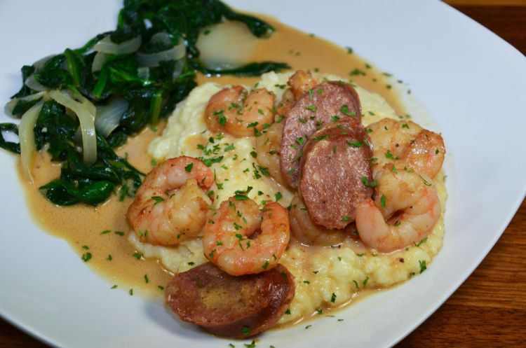Cajun shrimp and grits is everything the original South Carolina dish is — and more. Note how Patricia got her 5-minute grits to stand up so magnificently.