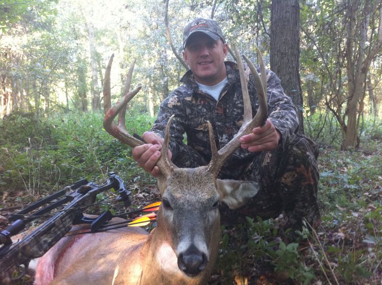 New Roads bowhunter Hunter Shaffett still had to get close with his crossbow to take this nice buck.