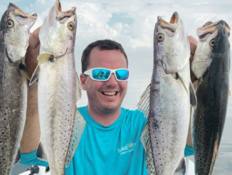 Matrix Shad's Chas Champagne shows off some hammer Lake P specks — with cooler weather on the way, he expects action at the bridges to start heating up.
