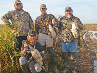 Grant Henning, Lee Daughdrill, Cade Eskridge and Bill Daniels have a passion for specklebelly goose hunting that can only be described as an addiction.