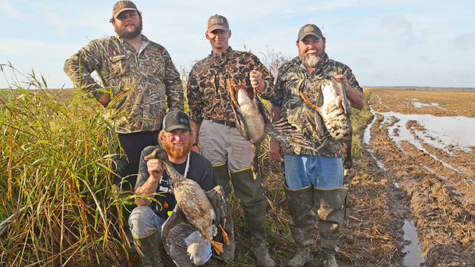 Grant Henning, Lee Daughdrill, Cade Eskridge and Bill Daniels have a passion for specklebelly goose hunting that can only be described as an addiction.