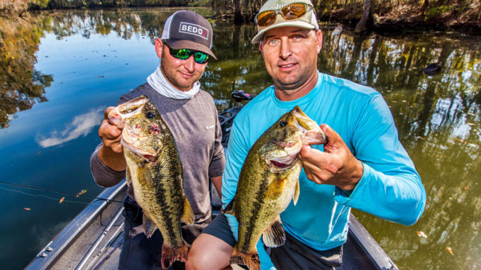 Adam (left) and Kurt Cook head to Bayou Black more often than not this time of year because they know the system holds numbers of bass that make for action-packed trips.