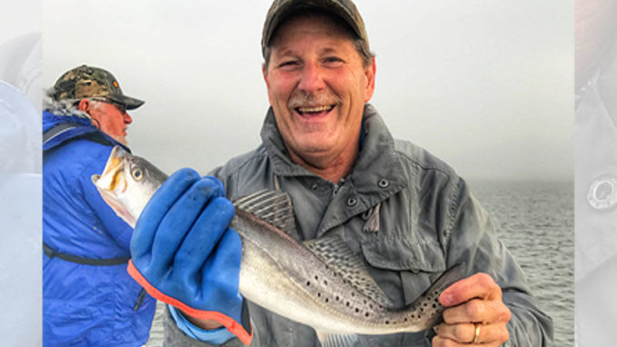 Sonny Brignac caught this speckled trout fishing a very foggy February day with Lacoste. Shrimp Creole Matrix Shad under a cork was the top producer on that day.
