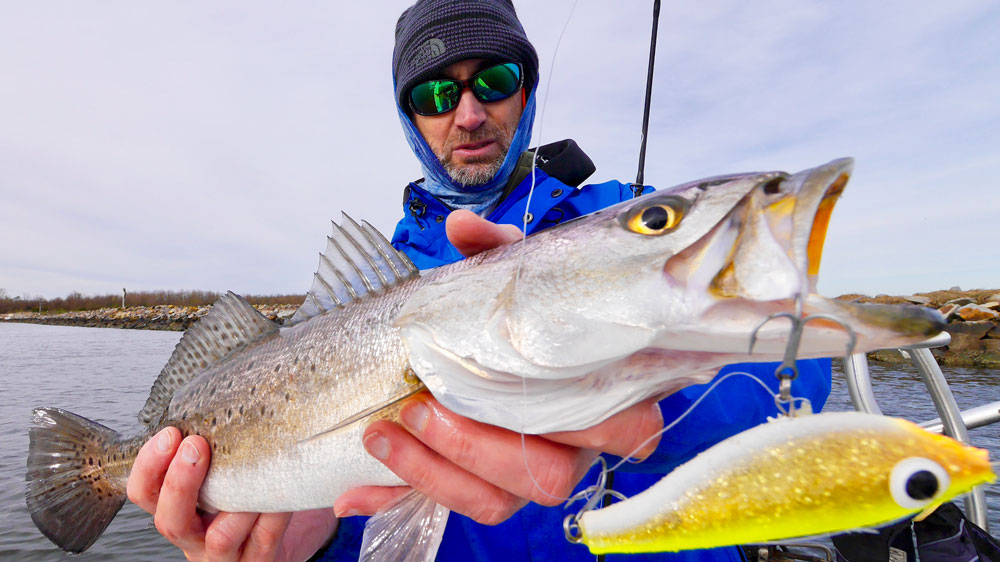 Fluorocarbon leaders are the norm when fishing jerkbaits because of its natural low visibility underwater.
