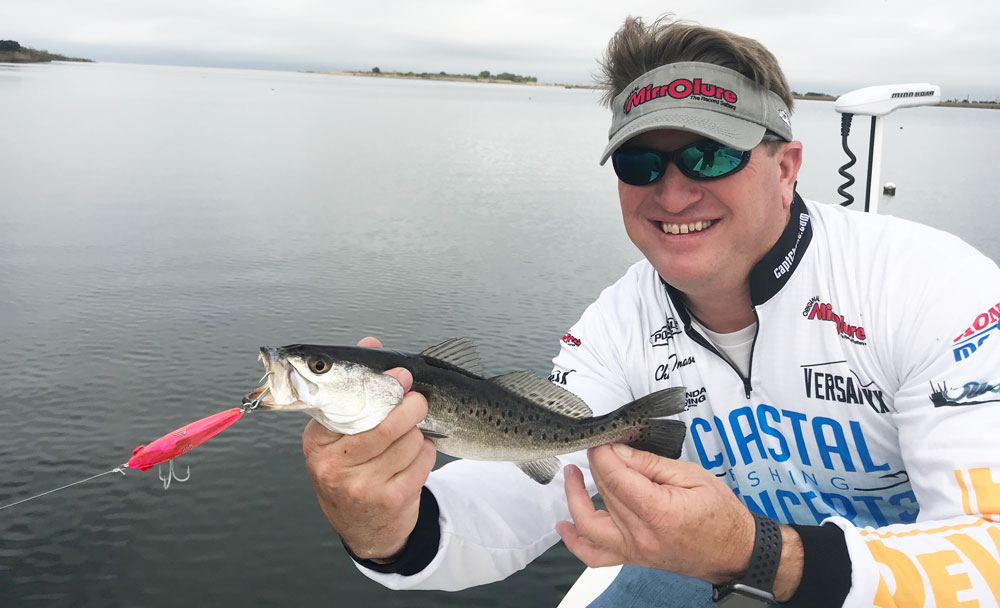 When trolling, Thomason uses 20-pound Fins Windtamer braid, which has the diameter of 6-pound mono line. That’s key for the lures to sink properly — thicker line will cause your baits to rise.