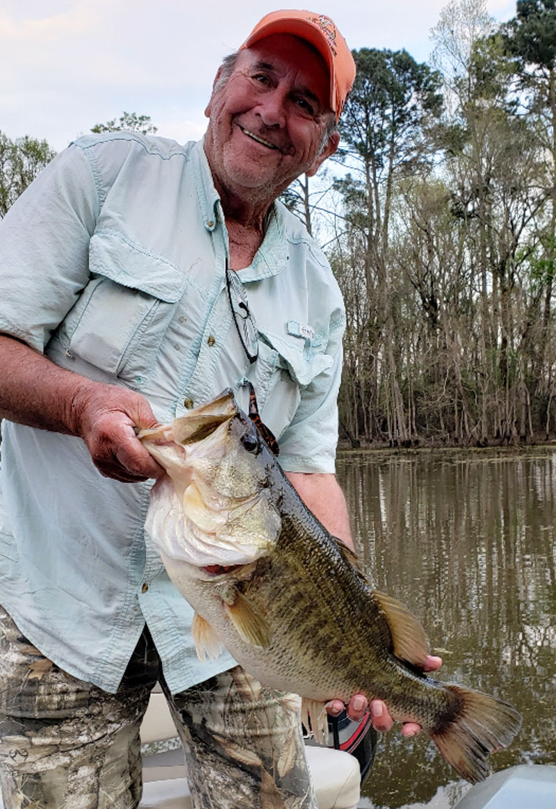 Richard Gautreaux, of Gonzales, shows off his biggest bass ever — a 10.07-pounder he caught on March 20 near Holly Park Marina.
