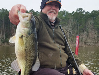 This angler holds a 3-pound-plus bass he caught on a spinnerbait while fishing with Dean the last week of February at Toledo Bend. They were fishing in Torro Bay.