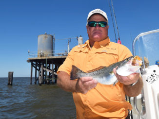 Capt. Herk Bergeron often fishes the Timbalier Rigs to catch trout in the spring.