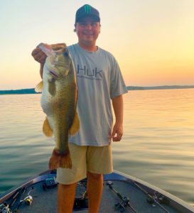 Not to be outdone, Tyler Stewart hauled in this 9-pound plus trophy on the same trip. The two pro’s released all their fish back into the lake after photos.