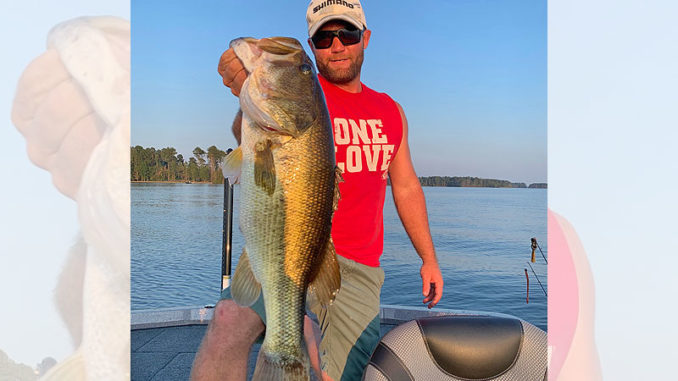 Brett Preuett landed this whopping 8-pound + lunker on a recent “day off” from his fishing job on Caney.
