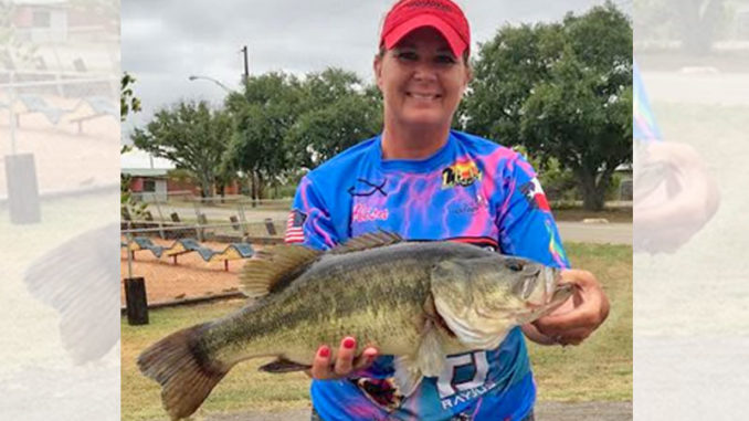 Big bass like this one caught by Alisa Johnson can be found at Caddo Lake right now near the cypress trees in deeper water.