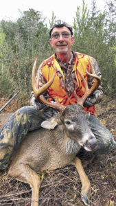 Larry Louviere of Breaux Bridge with the big 8-point he took that weighed 219 pounds and scored 131 5/8 B&C. He got the buck on Jan. 4, 2019 at Cypress Creek Hunting club in Bienville Parish.
