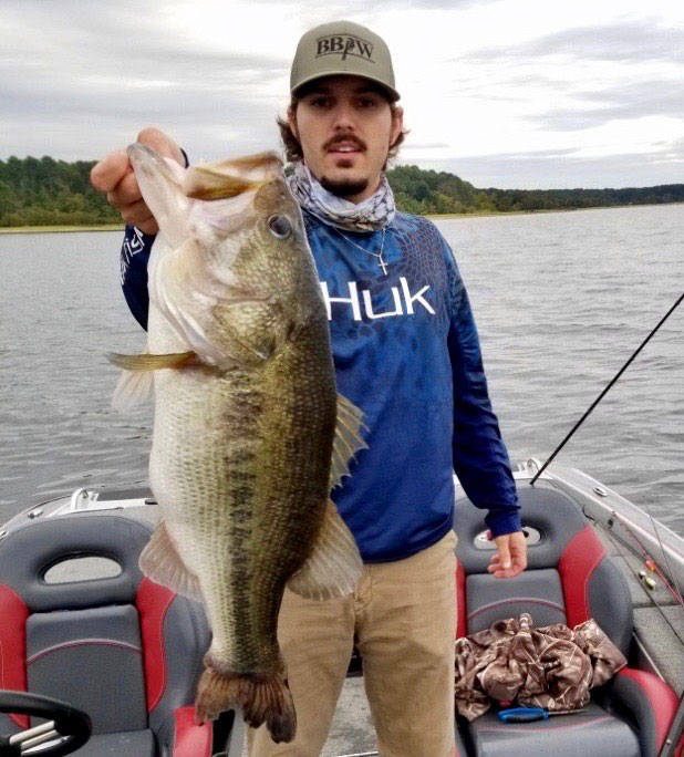 Wesley Miller, 26, of Plaquemine, shows off the 10.06-pound lunker bass he reeled in on Monday, Oct. 14 during his first-ever trip to Toledo Bend. The big bass bit a green gizzard shad KVD 200 jerkbait not far from Cypress Bend Resort. (Photo courtesy of Wesley Miller)
