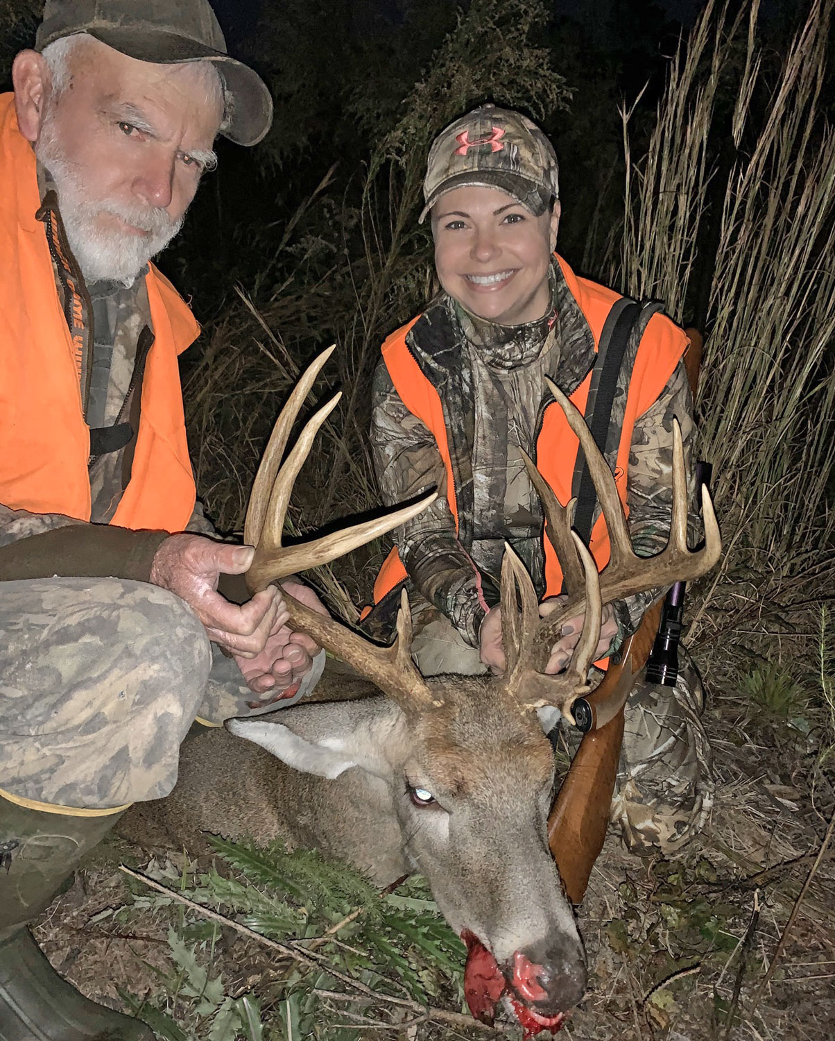 Lori Gaskin and her uncle Rocky Crawford with Lori's 18-point Lincoln Parish buck.