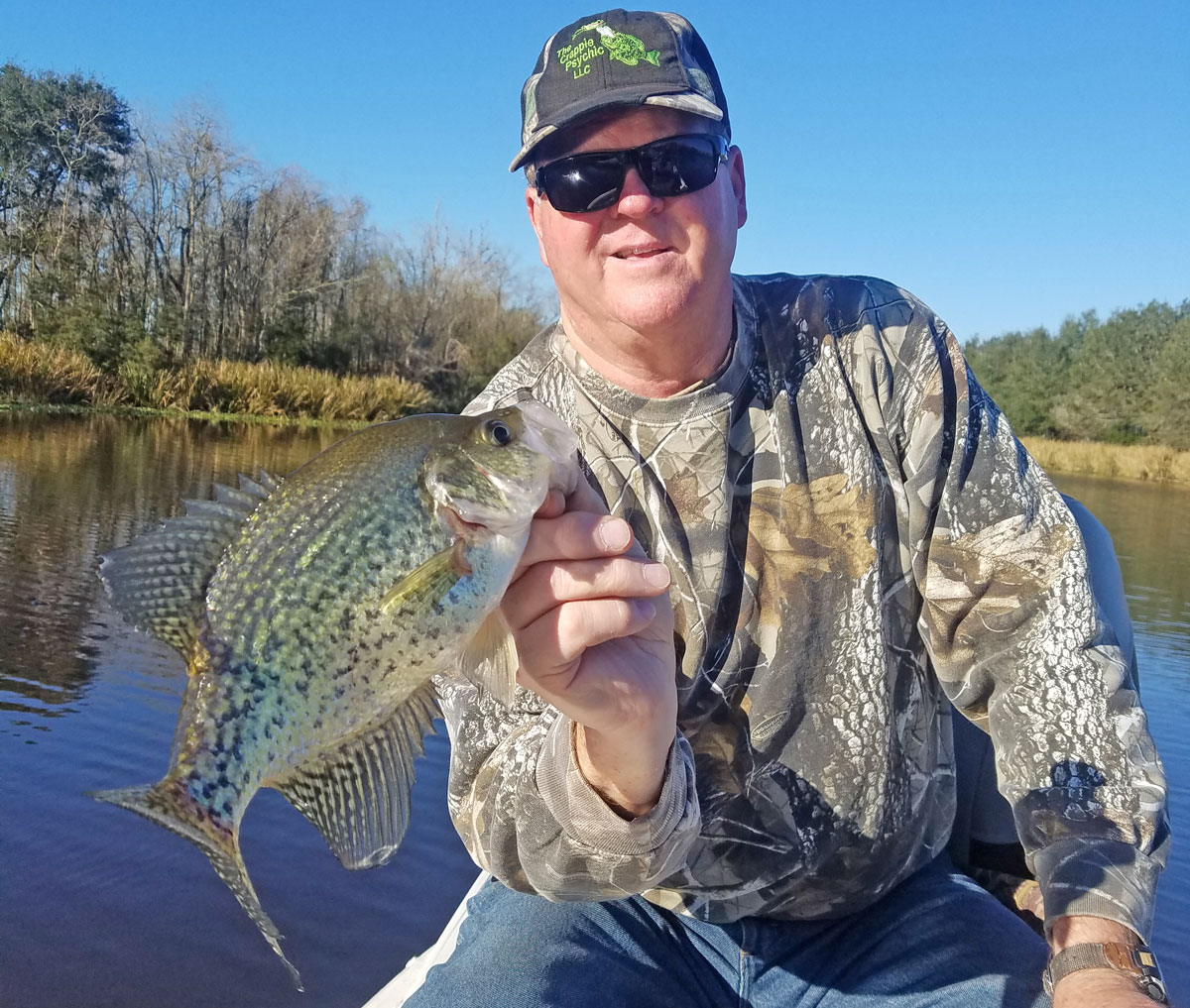 Clyde Folse, aka the "Crappie Psychic," with a nice sac-a-lait.