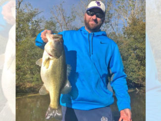 A bass estimated between 81/2 and 9 pounds made Jarrod Derouen’s day when he caught it on March 7 in a borrow pit in Lake Fausse Pointe. The New Iberia angler was flippin’ a junebug Zoom Baby Brush hogs in and around brush when the brute bit.