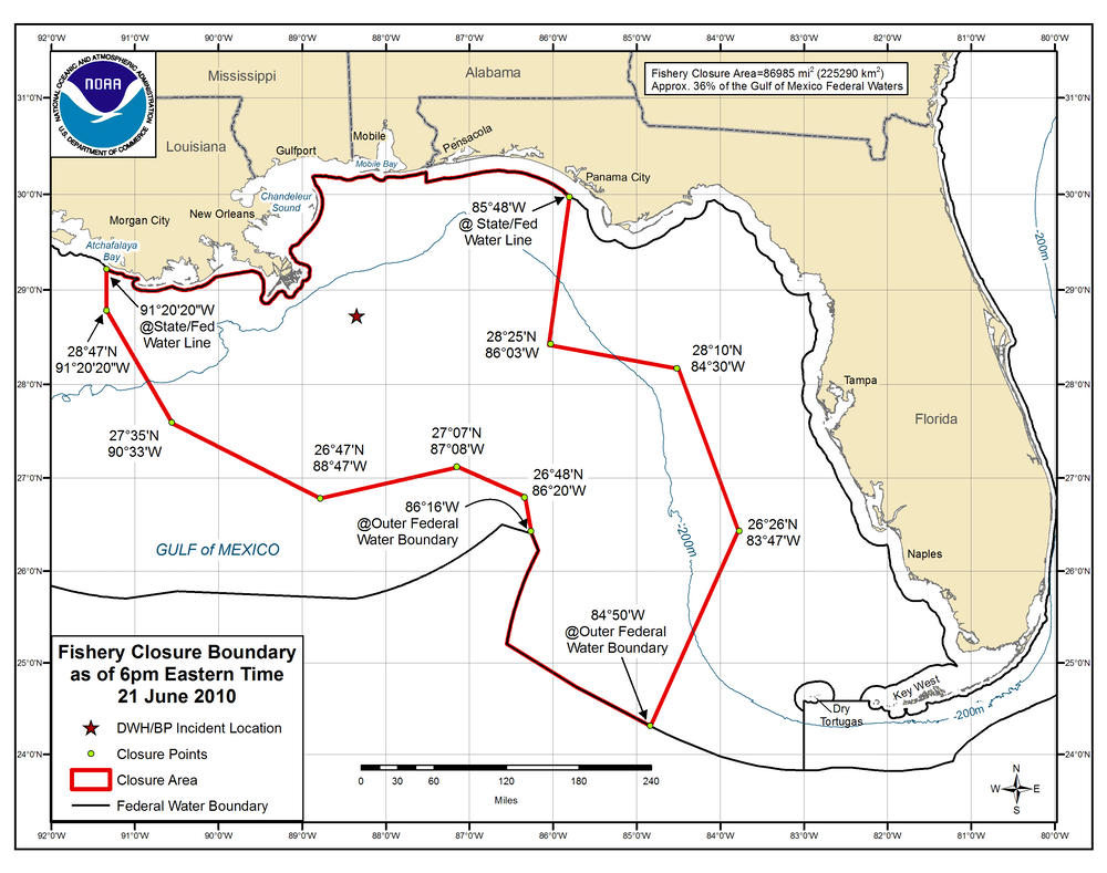 Fishery closures during the Deepwater Horizon oil spill, June 21, 2010. (Photo courtesy NOAA)