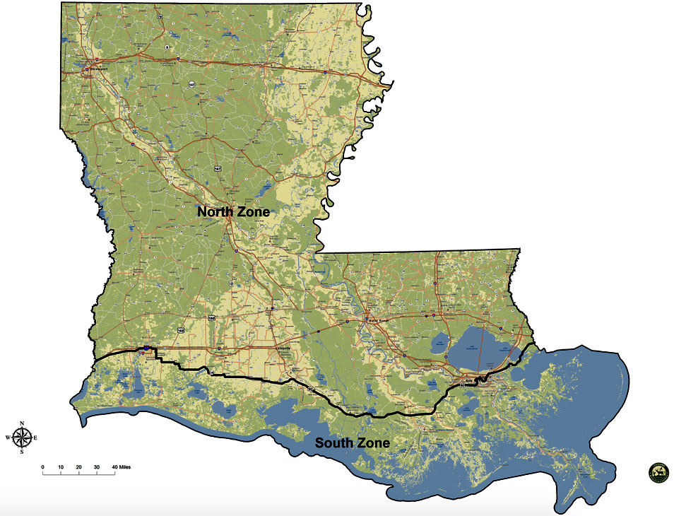 The preliminary lines for a possible North/South zone split for Louisiana in 2021-2025 are shown here.