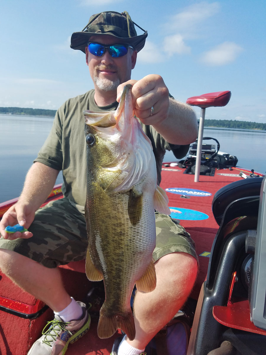 On a hot summer day when it was 95 degrees in the shade, this fisherman caught a 6-pound bass on a plastic frog in the lily pads while fishing with John Dean at Toledo Bend. Dean said they caught 16 and called it a “fun, fun day.”