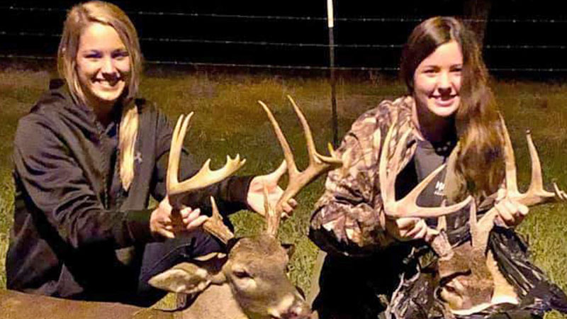 Sisters Kaylee and Kayslyn Hall both love to hunt and both took trophy bucks this season in Natchitoches Parish.