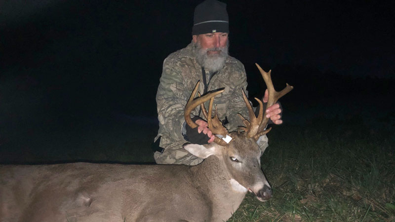 Scott Simmons took a weird-antlered Lincoln Parish buck after spraying some Tink’s Doe In Heat he had left in the blind.