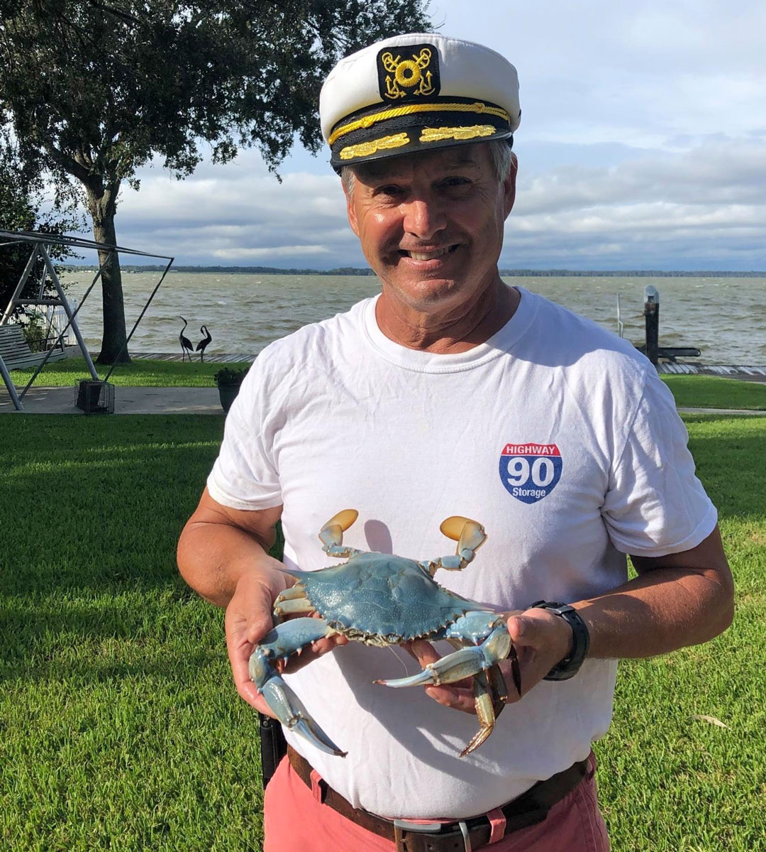 Thane Aucoin of Morgan City caught this rare blue crab off his dock in Lake Palourde.