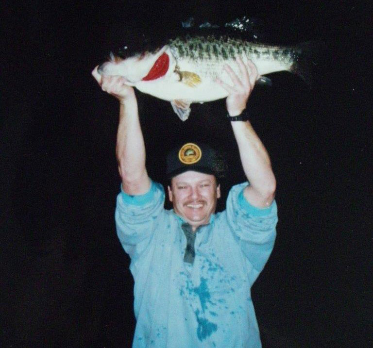 Greg Wiggins on the day he caught the state record 15.97 pound bass at Caney Lake. 