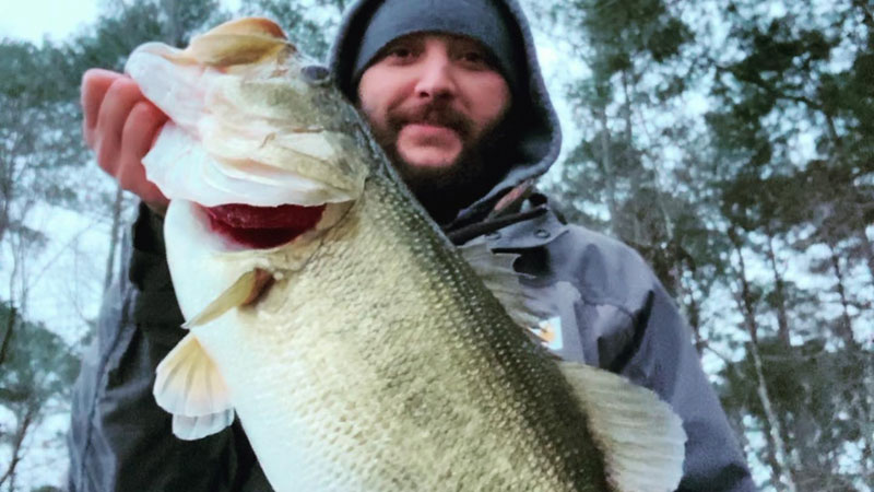 Hunter Cavalier caught a big 11.9-pound Ivan Lake whopper, his personal best largemouth, on Feb. 12, 2021.