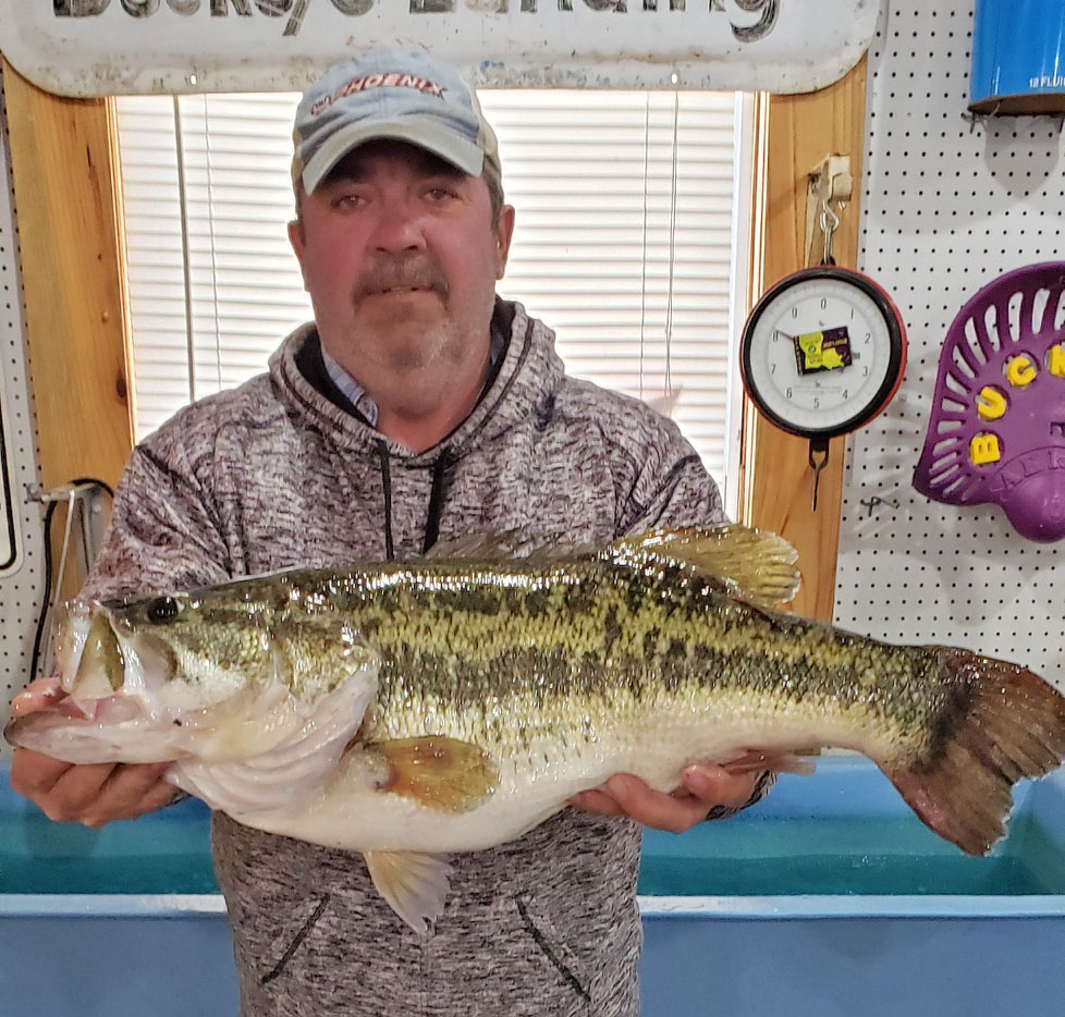 Travis Broussard used a white spinnerbait to pluck this 12.07 monster from the waters of Toledo Bend.