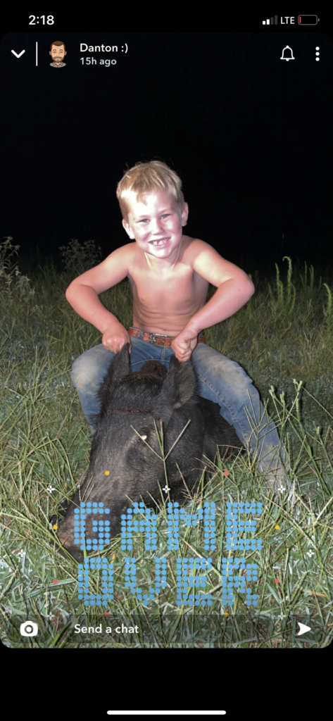 Tucker Glascock, 6-years-old of Norwood, La., loves hunting wild hogs with his dad and Uncle Tal Priest.