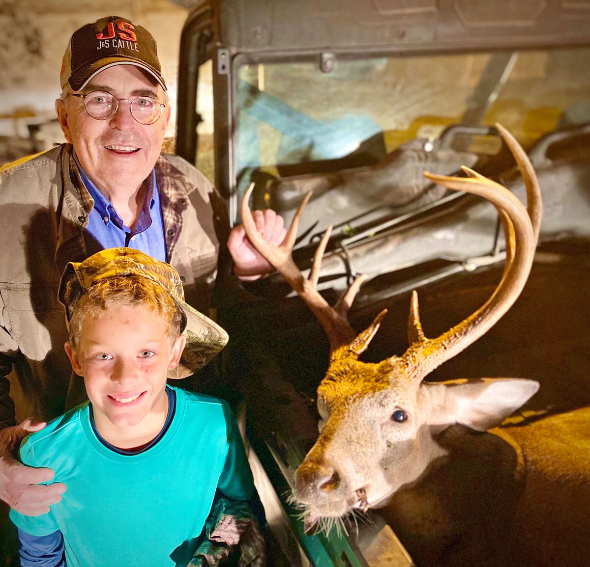 Young Henry “H2” Barham and his grandfather, Robert Barham, pose with H2’s 11-point, 151 3/8 monster buck. Robert is a former Secretary of the Louisiana Department of Wildlife and Fisheries 