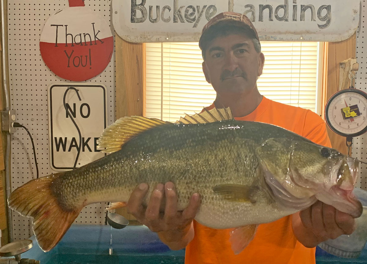 Wayne Maxie of DeRidder hooked this 10.85-pound bass on March 19 with a watermelon red Zoom Brush Hog on a Carolina rig.
