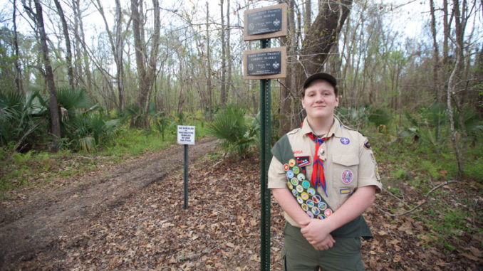 Corbin Marks, from Troop 51 in Opelousas, refurbished the Sherburne WMA Nature Trail for his Eagle Scout project. (Photo courtesy LDWF)