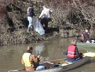 LDWF Staff and Volunteers assist in a litter clean-up in Dawson Creek behind LDWF Headquarters in Baton Rouge. (Photo courtesy LDWF)
