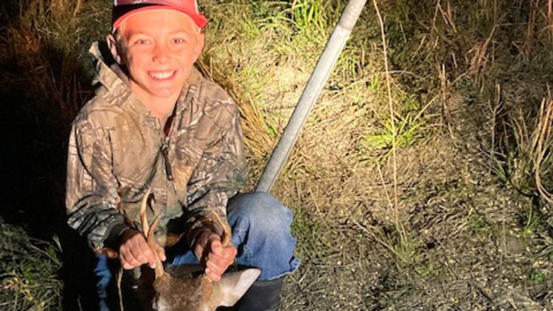 Reid Meche of Church Point, La., killed his first deer while hunting with his father and uncle in Vernon Parish on Nov. 20, 2021.