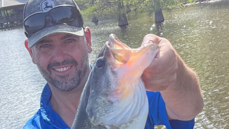 Michael Brooks Fruge caught this 5-pound 13-ounce bass on a wacky worm at Toledo Bend on April 22, 2022.